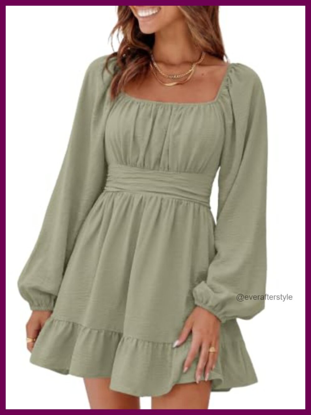 Women's Lantern Sleeve Elastic Waist Tie Backless Mini Dress